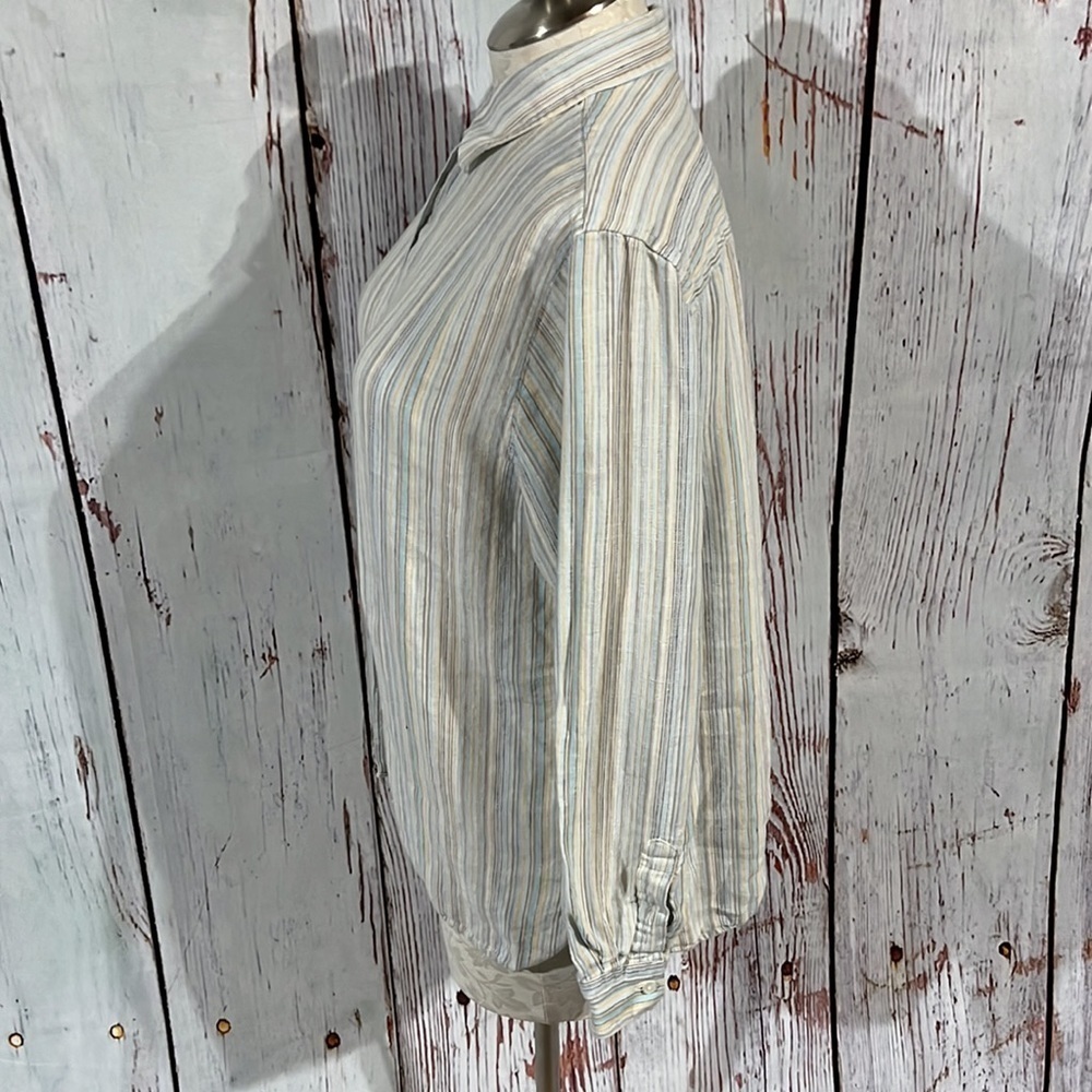 L.L.Bean Button Down 100% Linen Striped Shirt Siz… - image 6